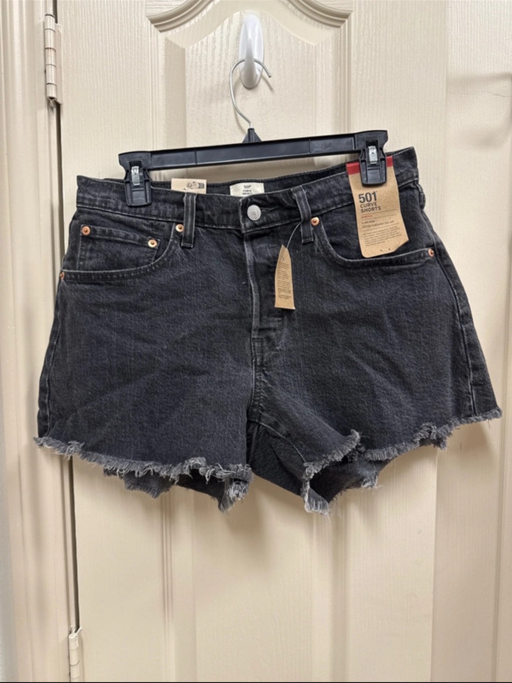 Levi's Black Frayed High-Rise Jean Shorts